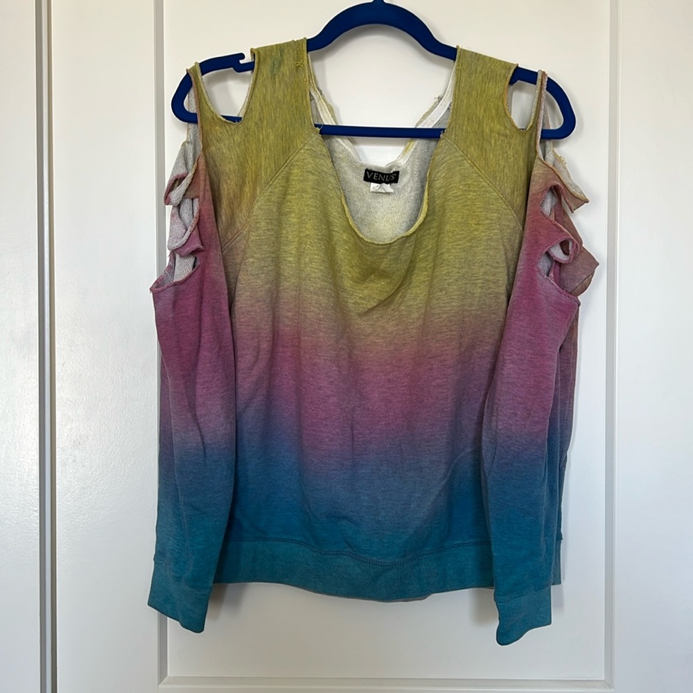 Venus Rainbow Ombré Distressed Sweat Shirt XL